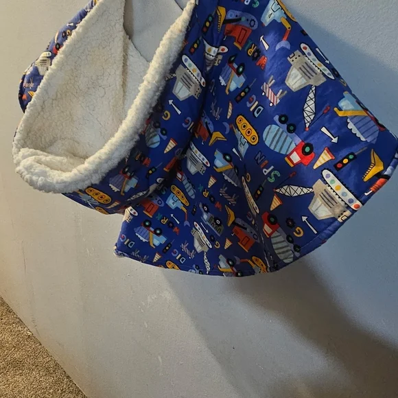 Blue Construction-Themed Kids Poncho Cape Carseat Blanket / Cover
